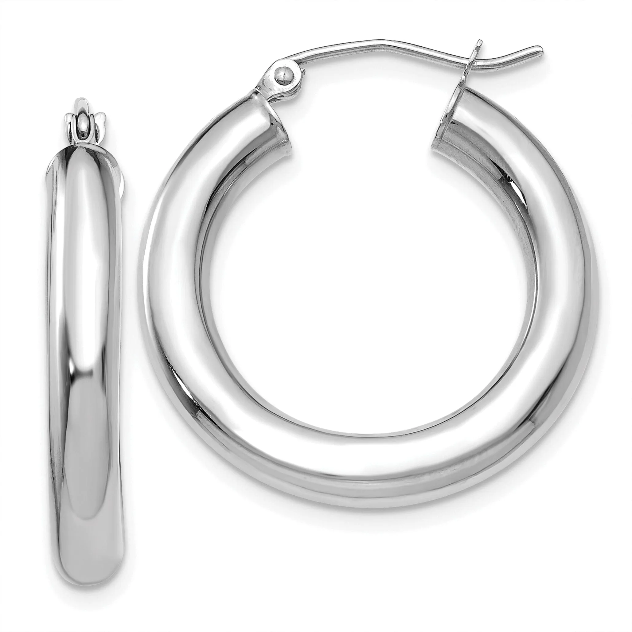 14k White Gold 4MM x 25MM Tube Hoop Earrings