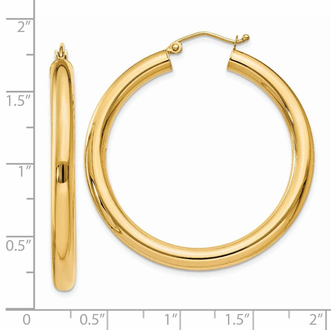 14k Yellow Gold 4MM x 40MM Tube Hoop Earrings