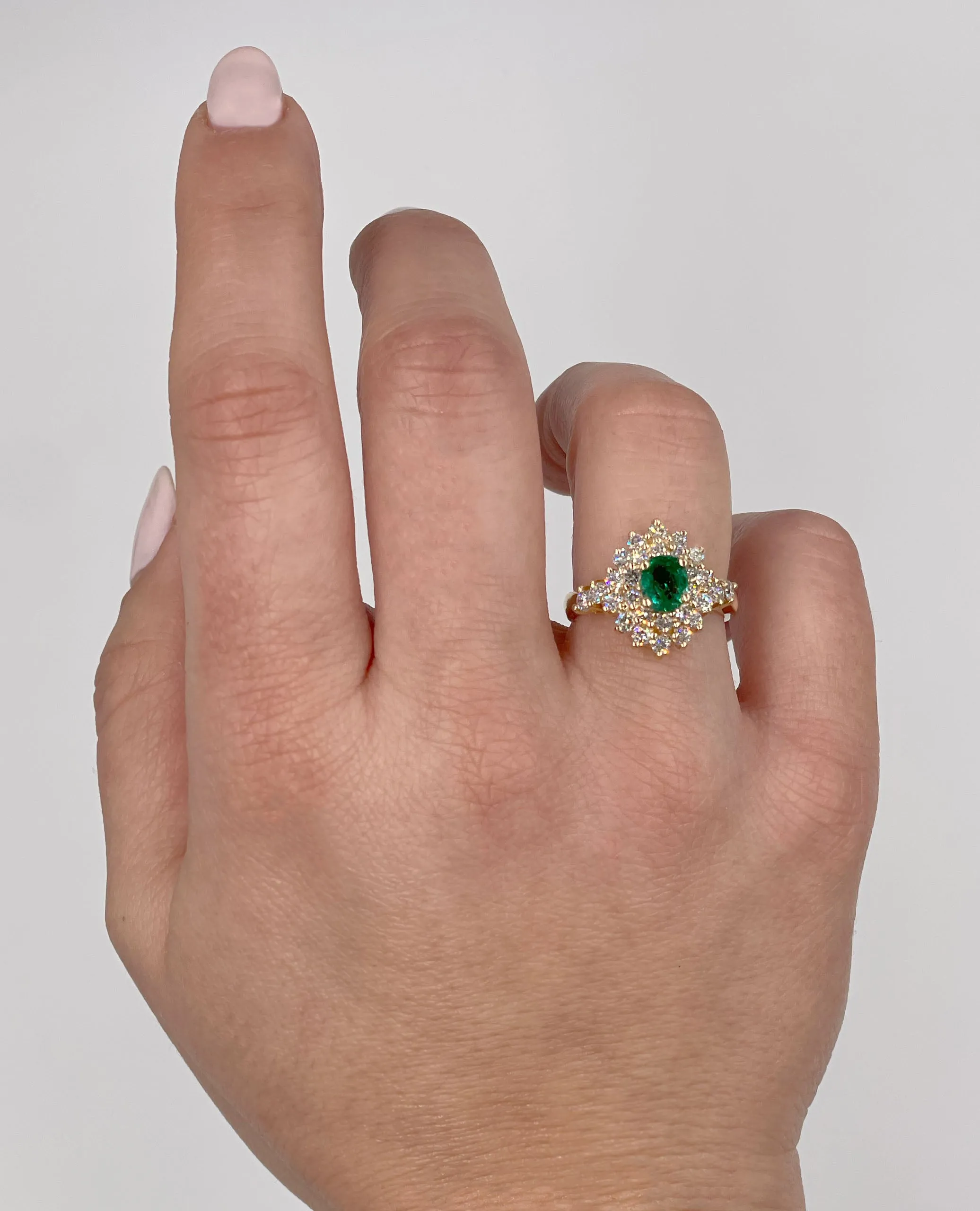 14K Yellow Gold Emerald and Diamond Ring