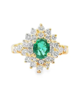 14K Yellow Gold Emerald and Diamond Ring