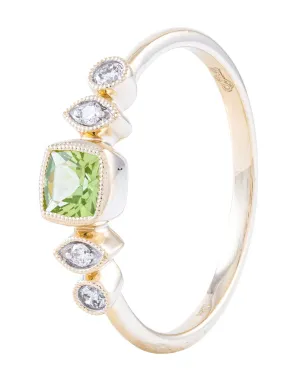 14K Yellow Gold Ring with Peridot and Diamonds