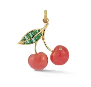 14KY Emerald and Rhodochrosite Sweet Cherry Charm