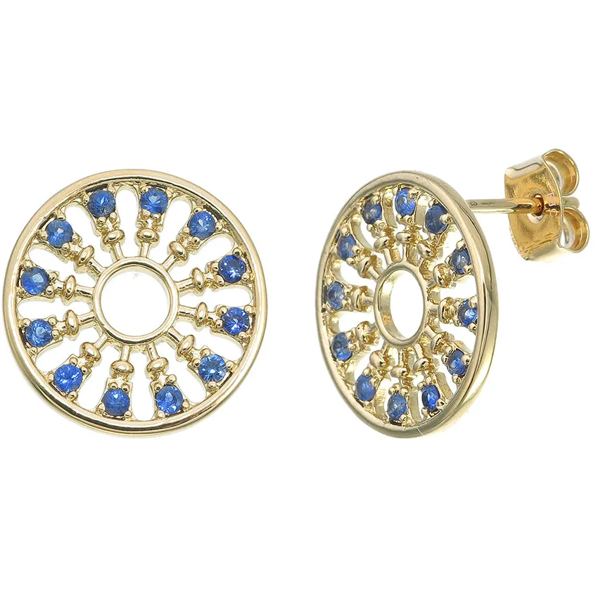 1/5 cttw Blue Sapphire Stud Earrings Brass With Rhodium Plating Circle Design