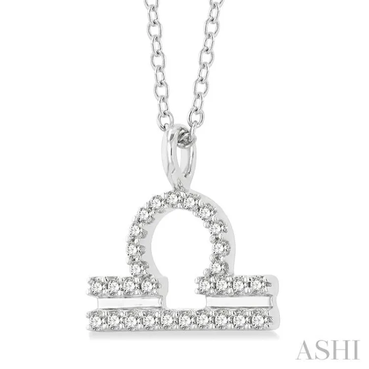 1/8 Ctw Libra Round Cut Diamond Zodiac Pendant With Chain in 10K White Gold