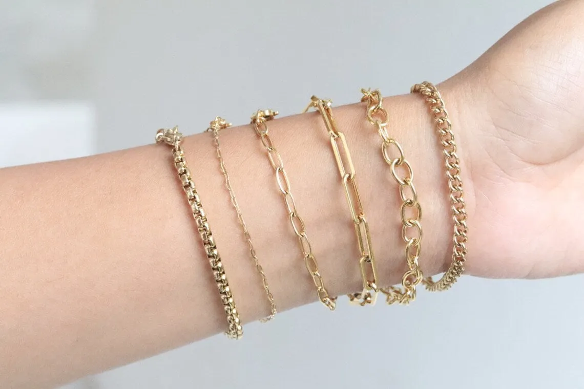 18k Gold Filled Link Chain Bracelet Set For Women