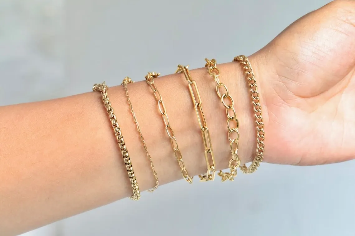 18k Gold Filled Link Chain Bracelet Set For Women