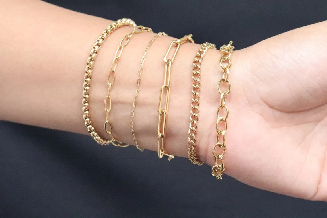 18k Gold Filled Link Chain Bracelet Set For Women