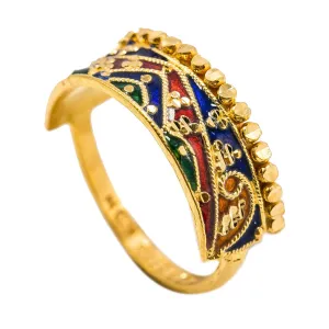 22K Yellow Gold Enamel Ring W/ Abstract Mountain Range Design