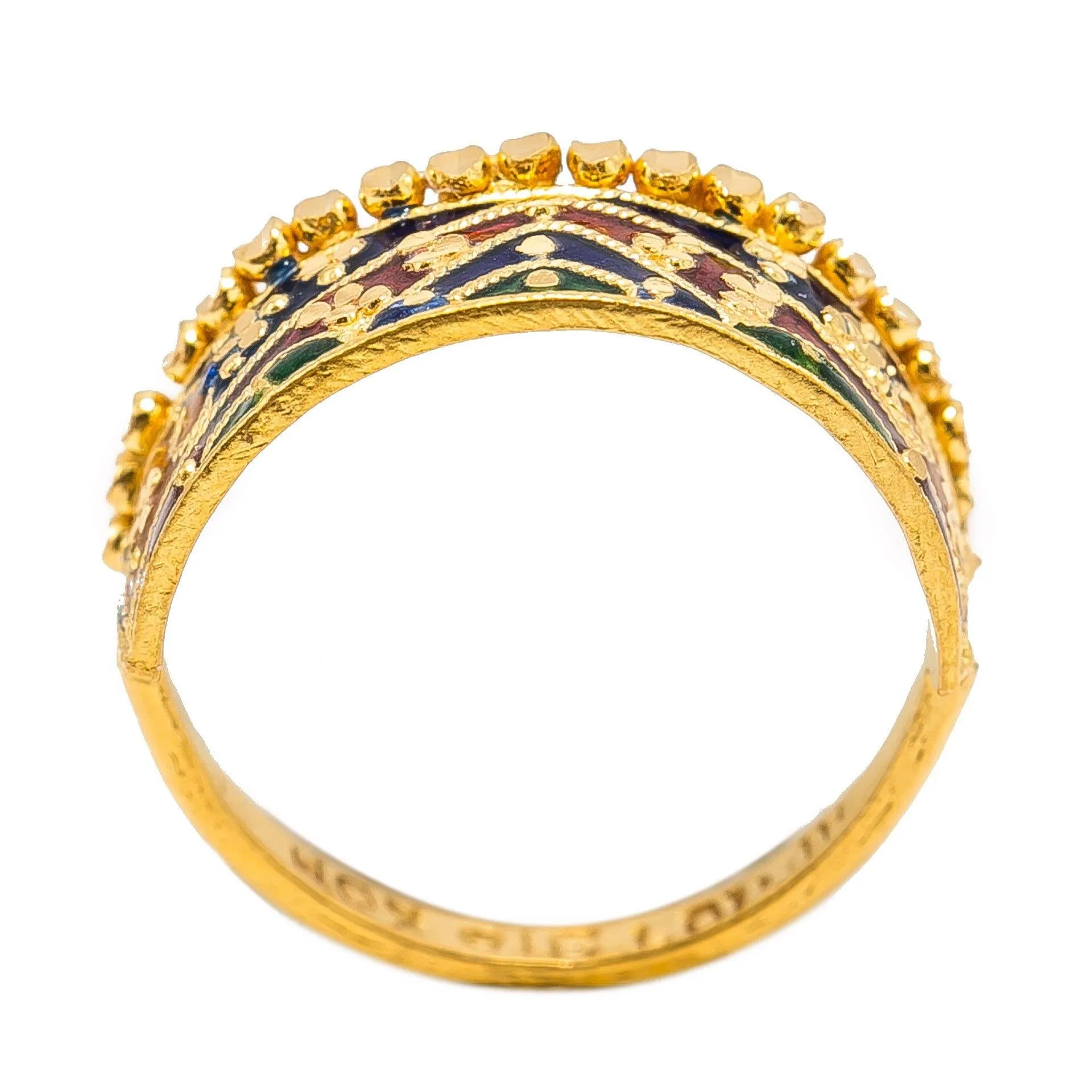 22K Yellow Gold Enamel Ring W/ Abstract Mountain Range Design