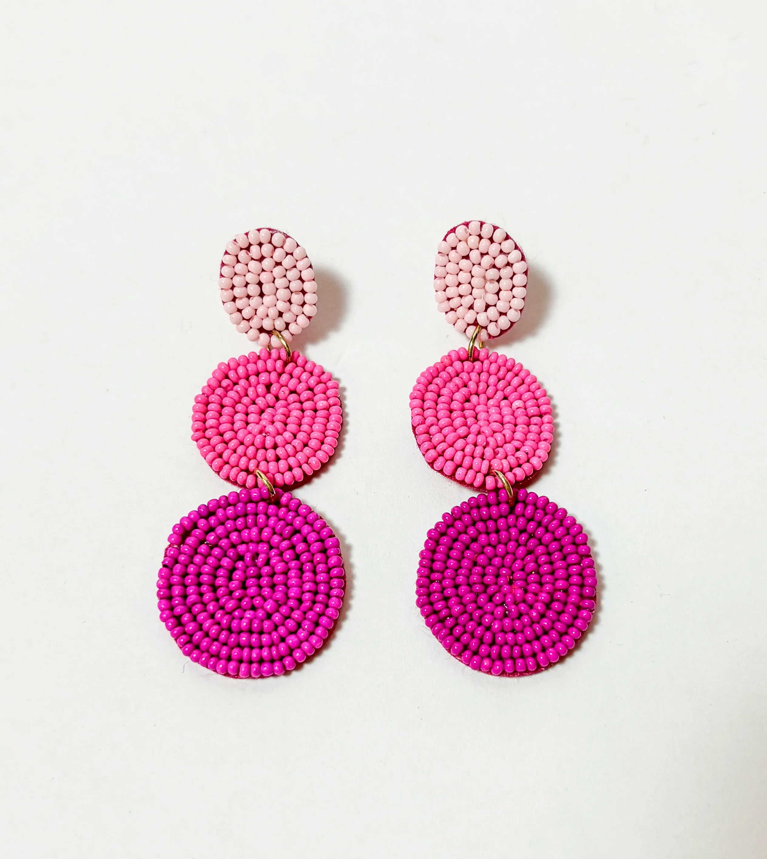 3 Bead Pink Round Drop Earrings