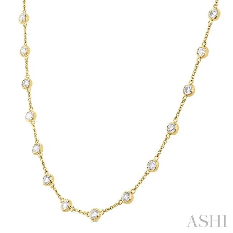 3 ctw Bezel Set Round Cut Diamond Station Necklace in 14K Yellow Gold