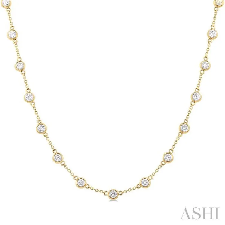 3 ctw Bezel Set Round Cut Diamond Station Necklace in 14K Yellow Gold