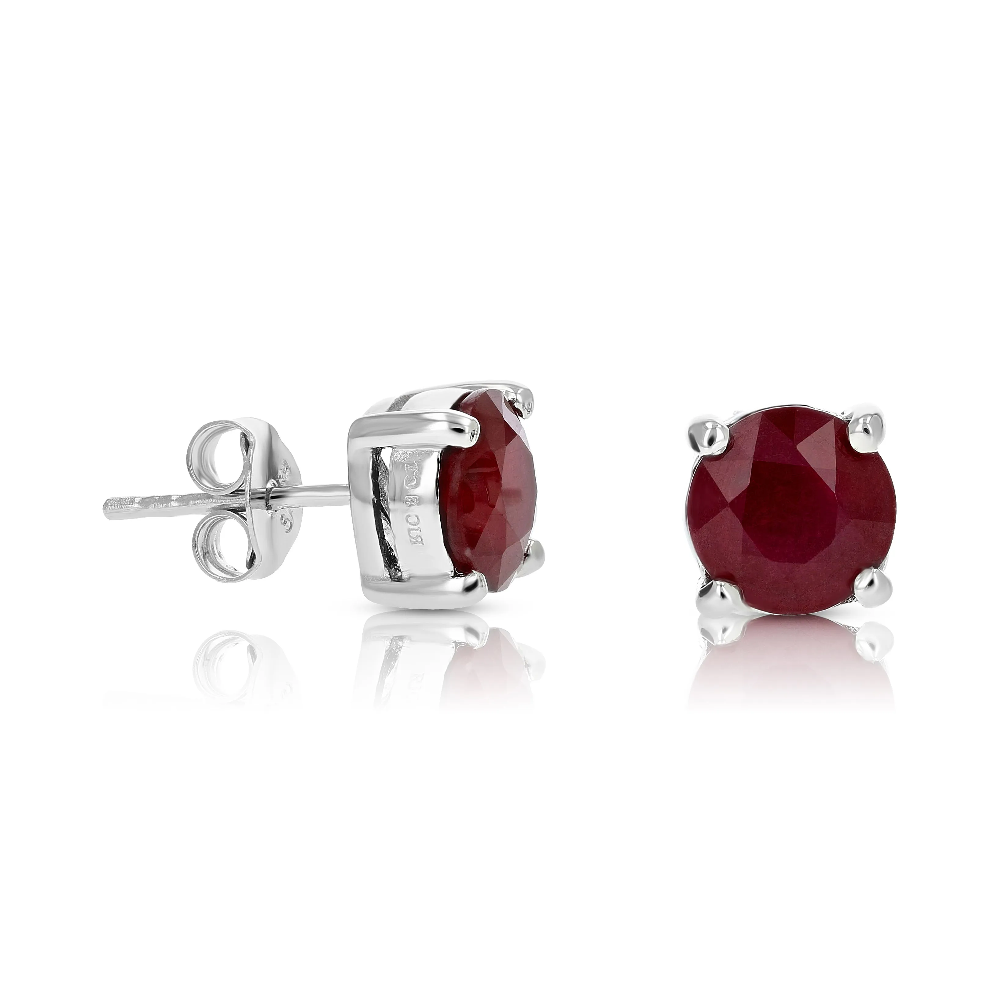 3.50 cttw Ruby Earrings .925 Sterling Silver Rhodium Round Prong July Birthstone