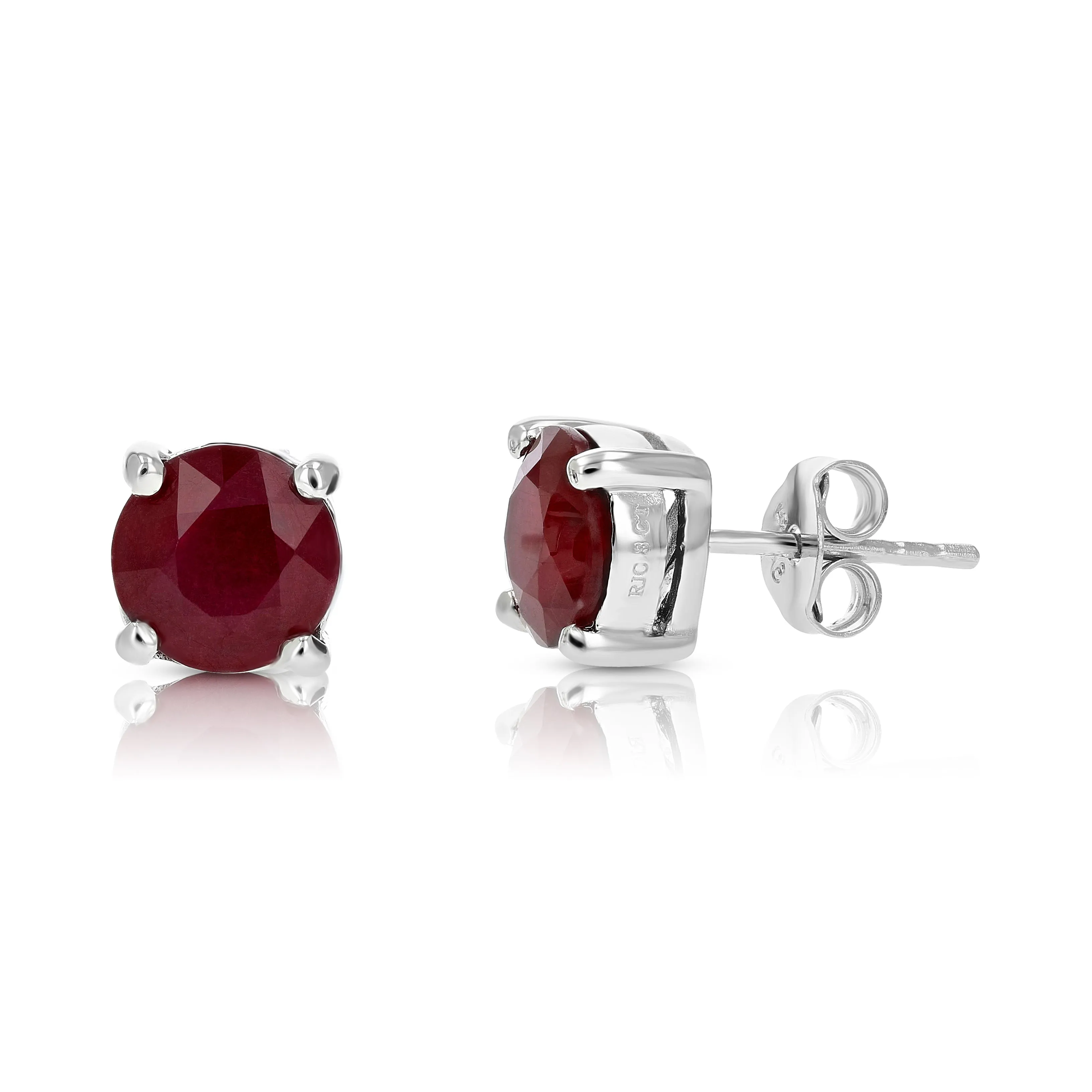 3.50 cttw Ruby Earrings .925 Sterling Silver Rhodium Round Prong July Birthstone