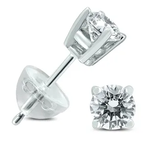 .50Ctw Round Diamond Solitaire Stud Earrings In 14K White Gold With Silicon Backs