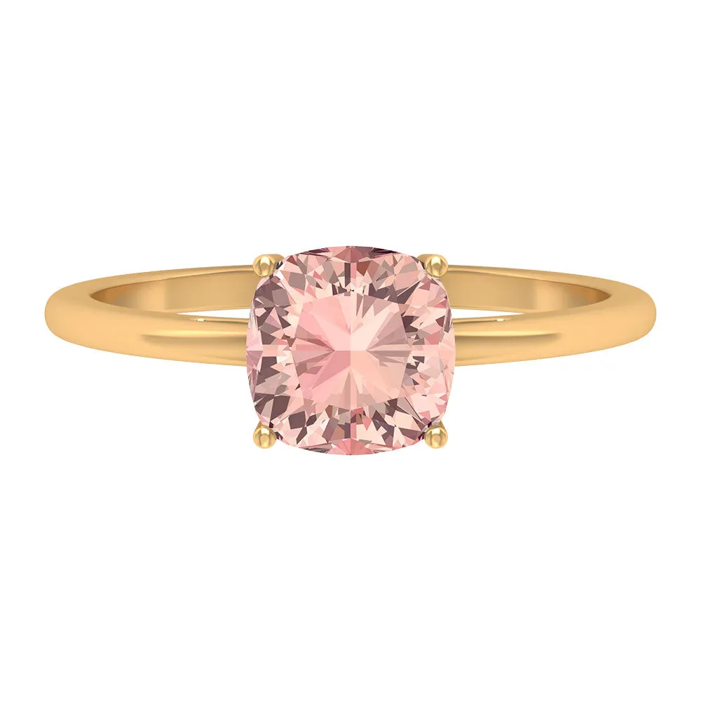 7 MM Cushion Cut 4 Prong Set Morganite Solitaire Ring