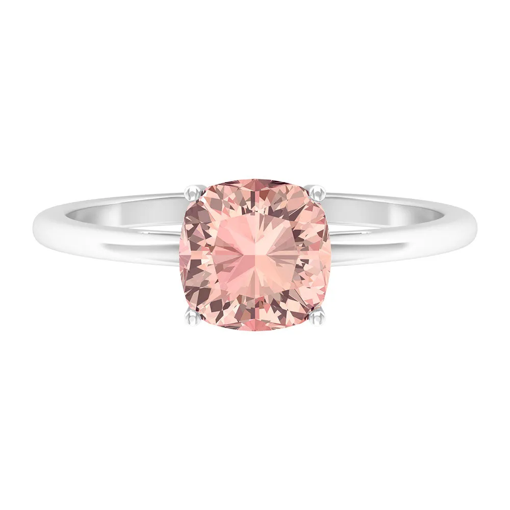 7 MM Cushion Cut 4 Prong Set Morganite Solitaire Ring