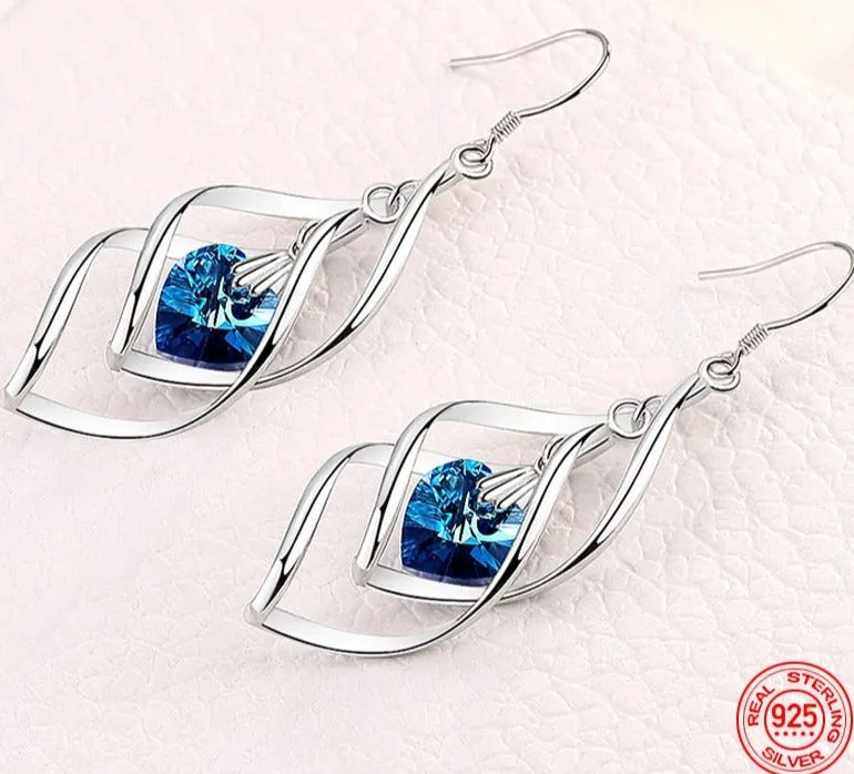 925 Sterling Crystal Long Dangle Earrings