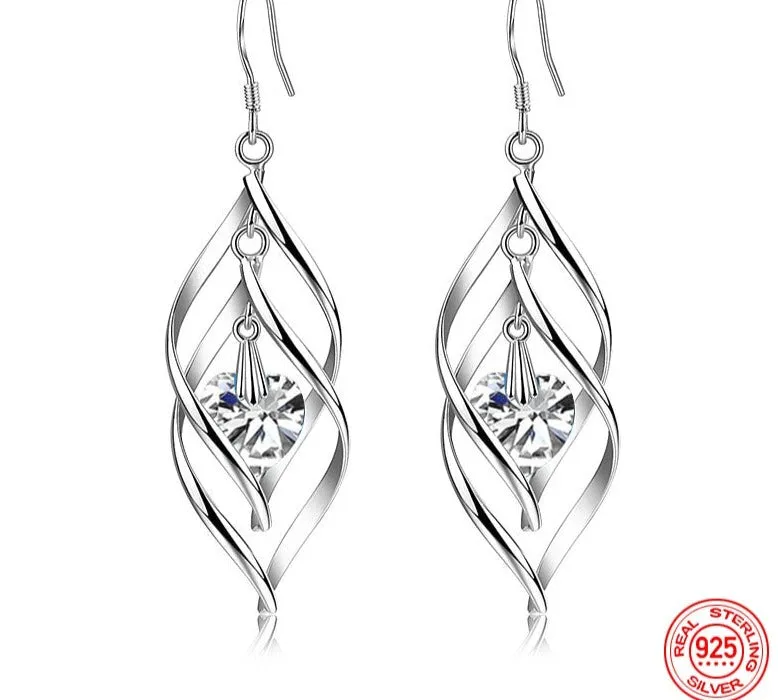 925 Sterling Crystal Long Dangle Earrings