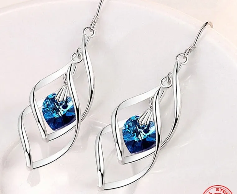 925 Sterling Crystal Long Dangle Earrings