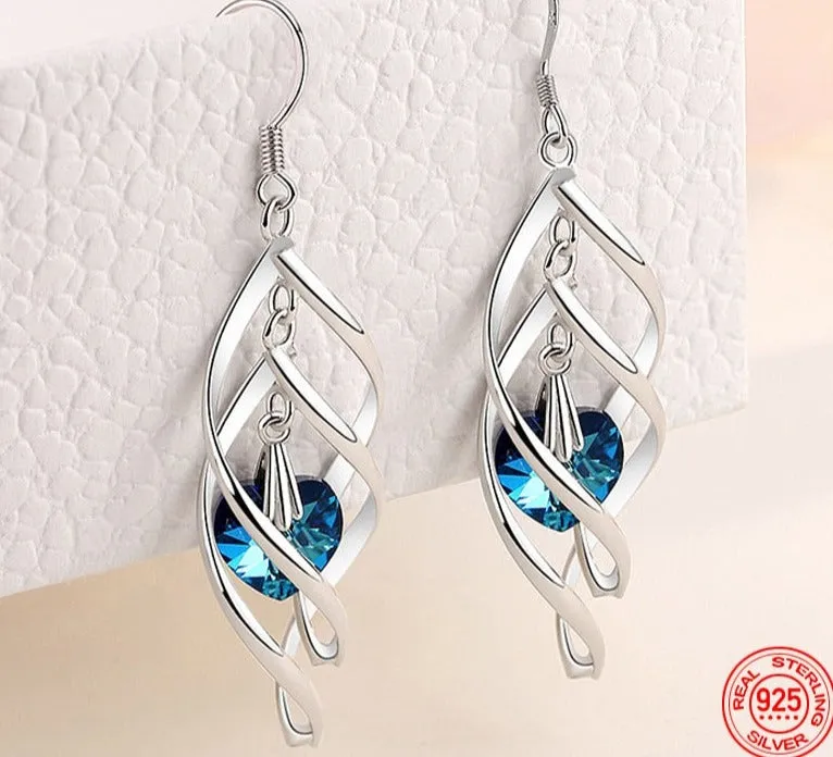 925 Sterling Crystal Long Dangle Earrings