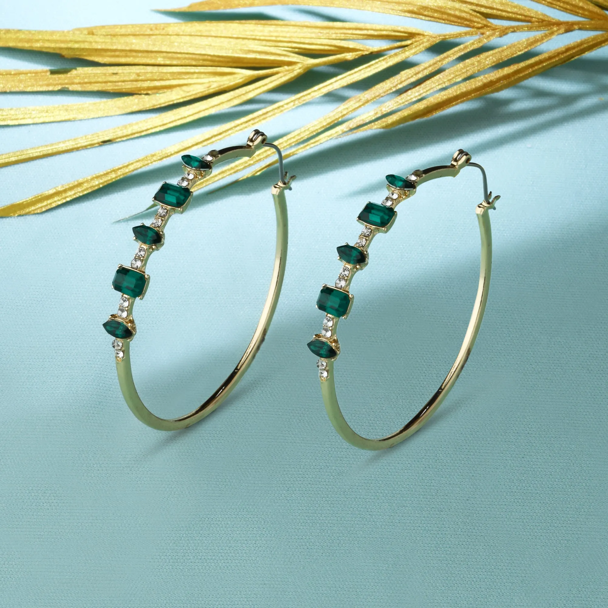 Accessorize London Women's green Willow Wire Station Crystal Hoops