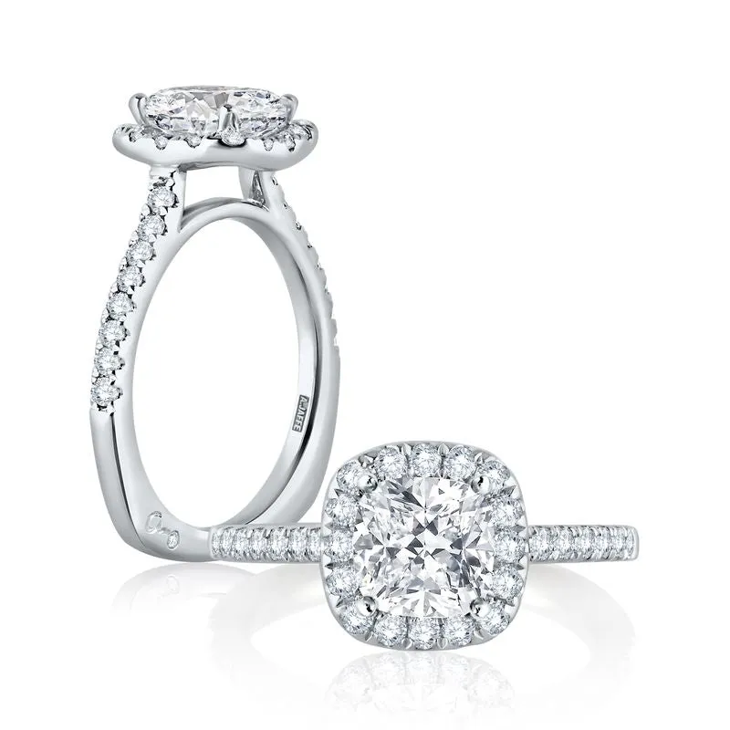 A.Jaffe Engagement Rings Cathedral Open Bridge Halo Cushion Engagement Ring MES577/142