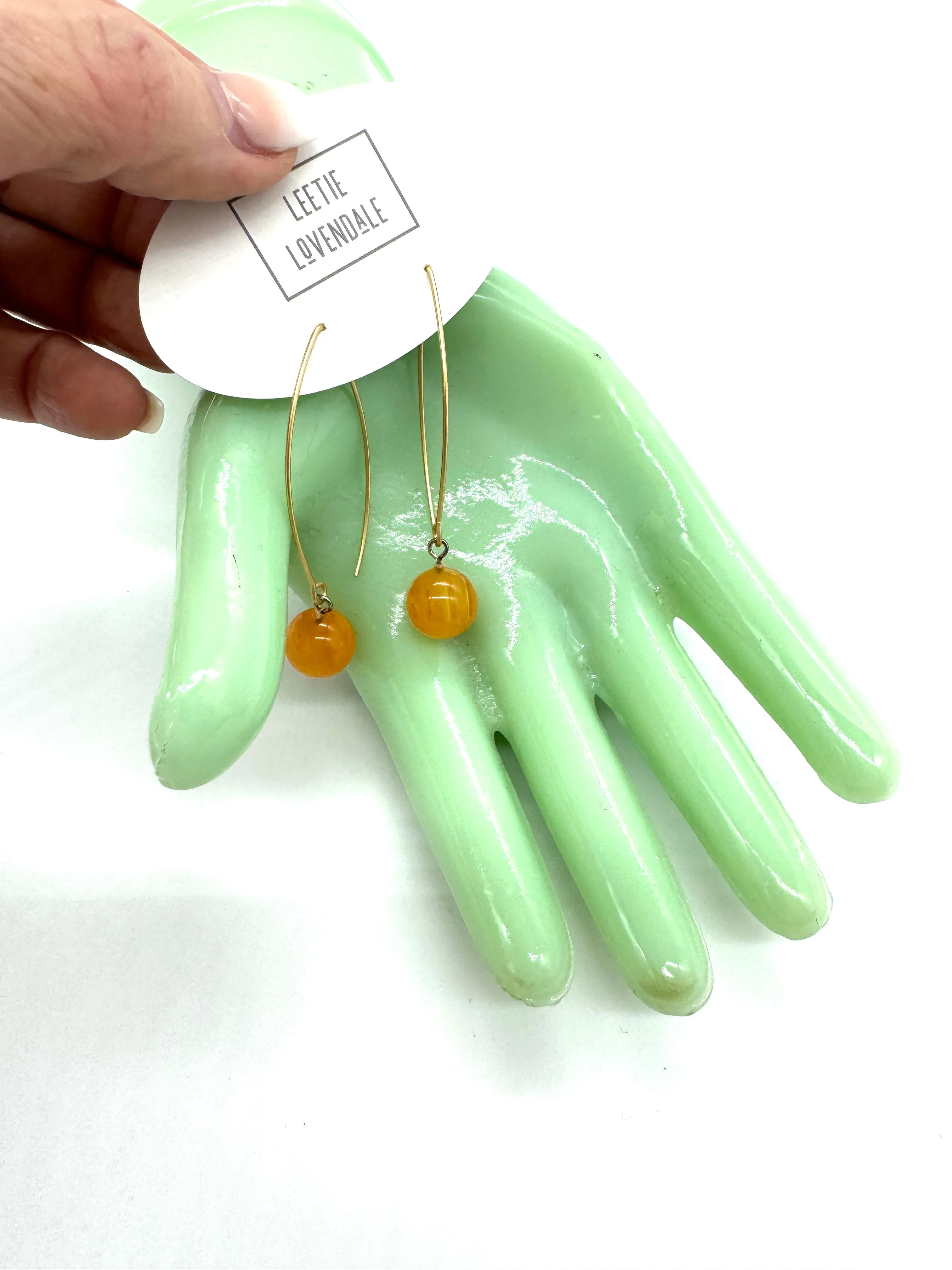 Amber Lucite Marbled Raindrop Earrings