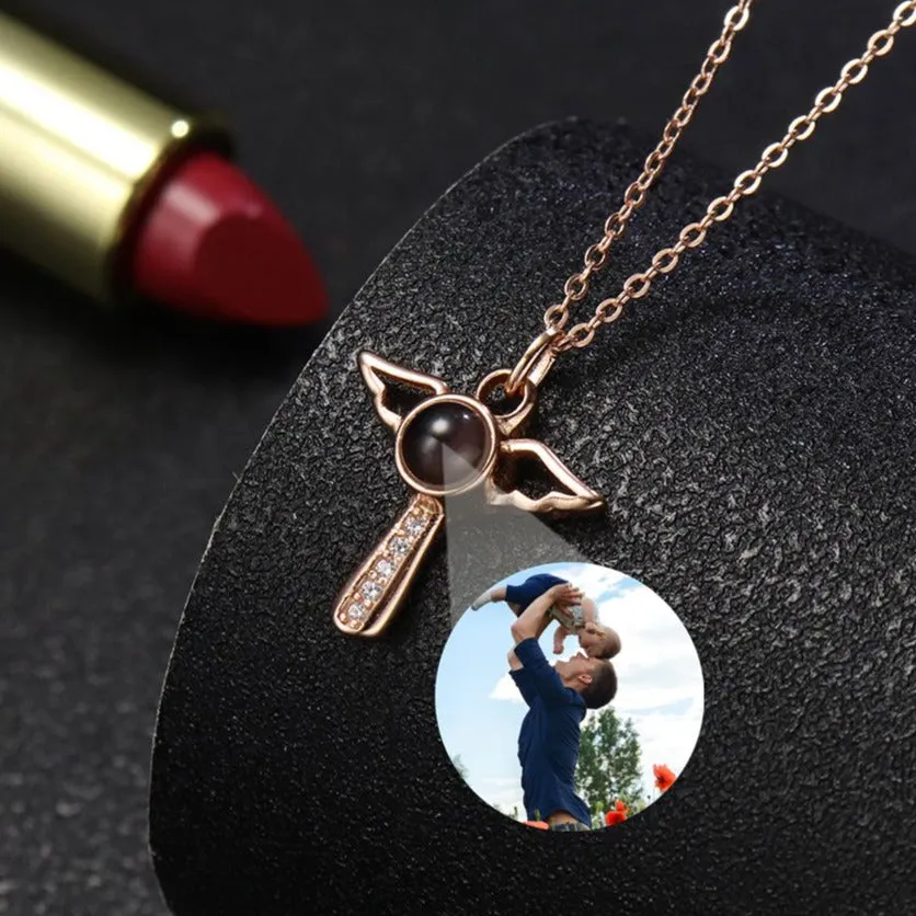 Angels Photo Custom Projection Necklace For Women Personalized Pendant Jewelry