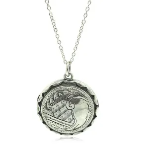 Antique 1916 Silver Engraved Round Locket Necklace