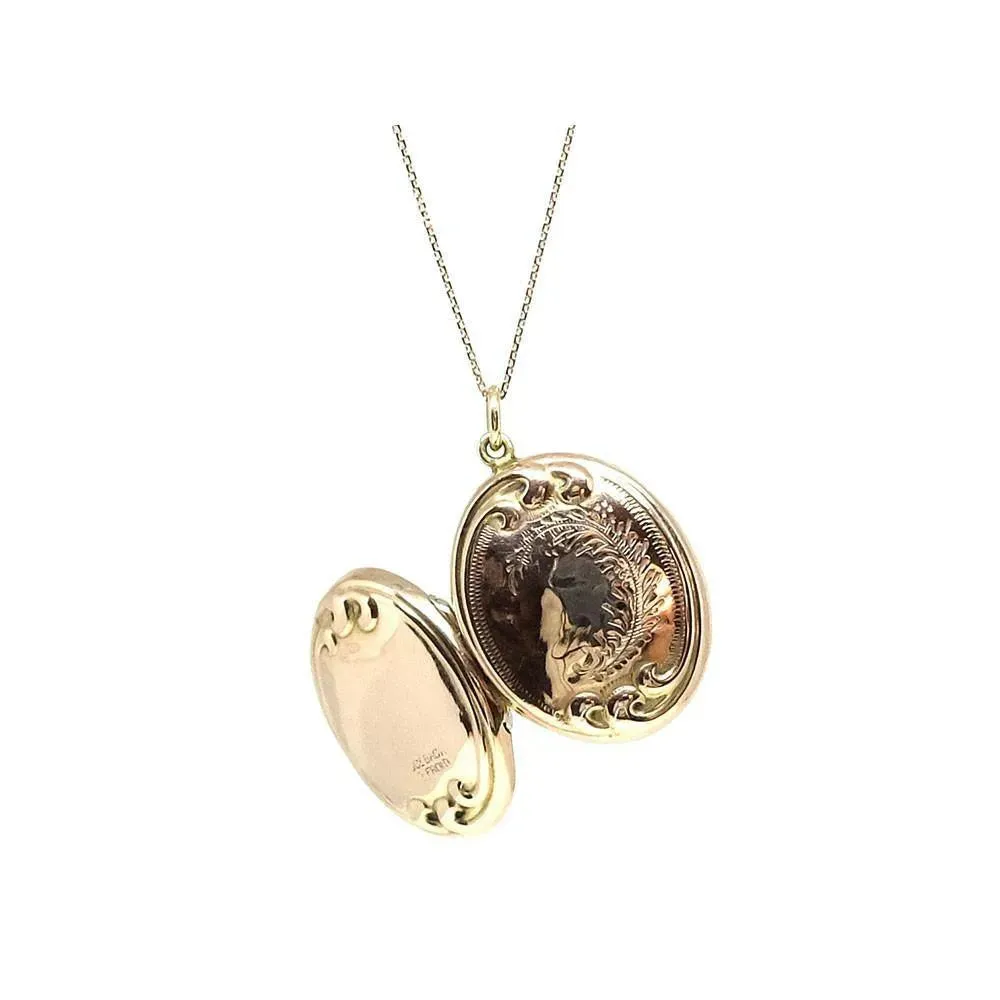 Antique Edwardian 9ct Rose Gold Feather Locket Necklace