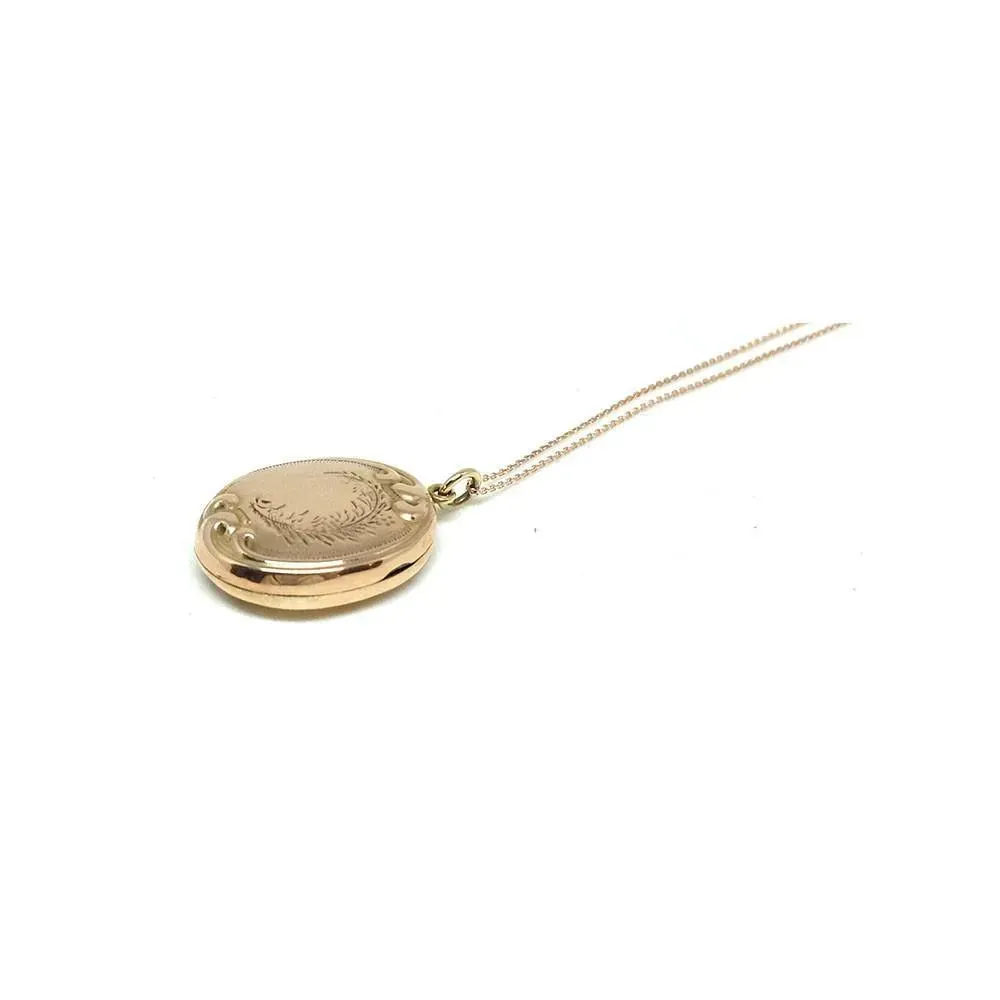 Antique Edwardian 9ct Rose Gold Feather Locket Necklace