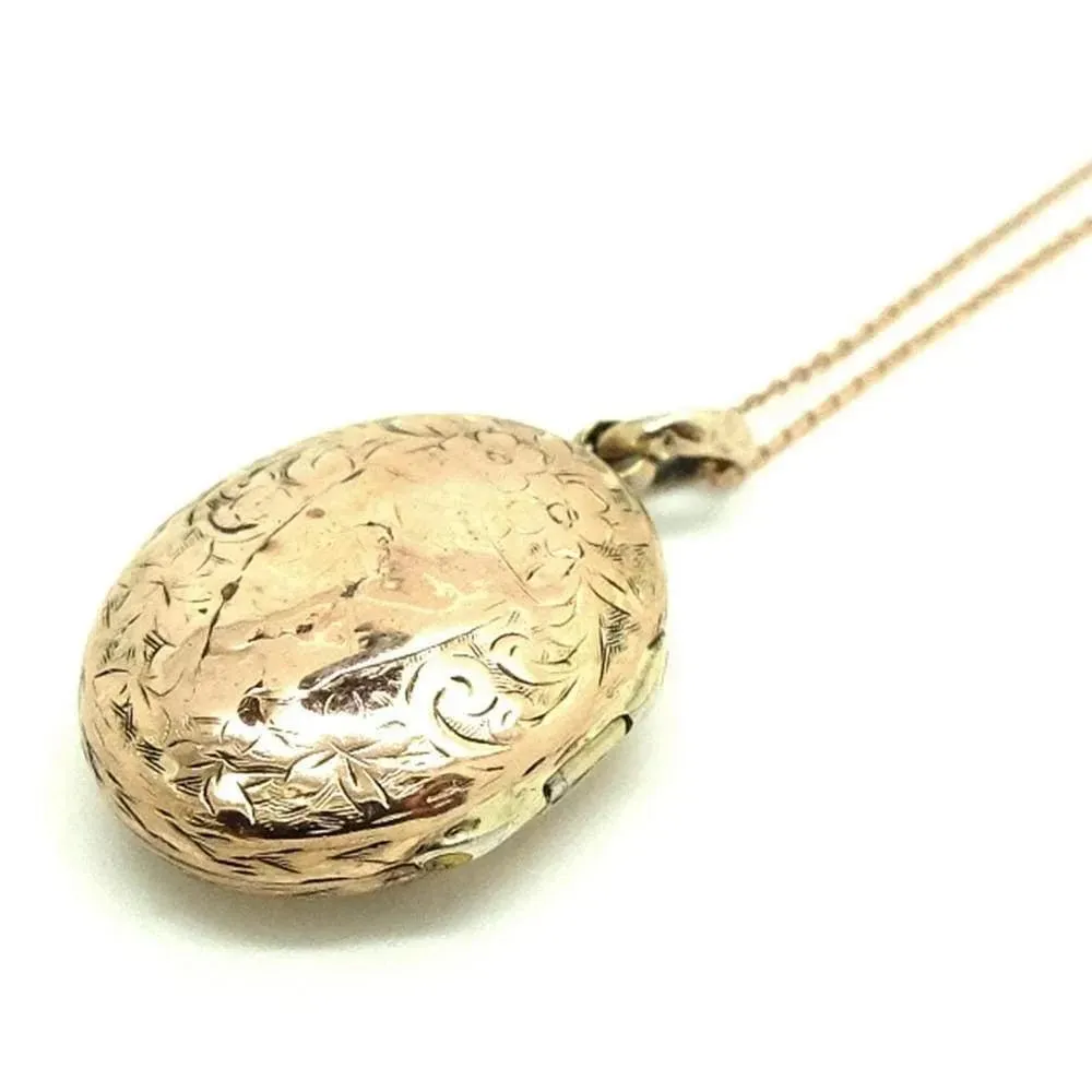 Antique Victorian 9ct Gold Oval Locket Necklace