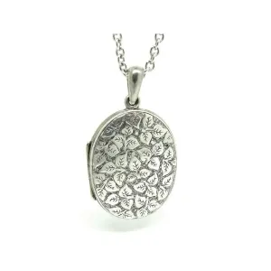 Antique Victorian Oval Ivy Silver Locket Necklace