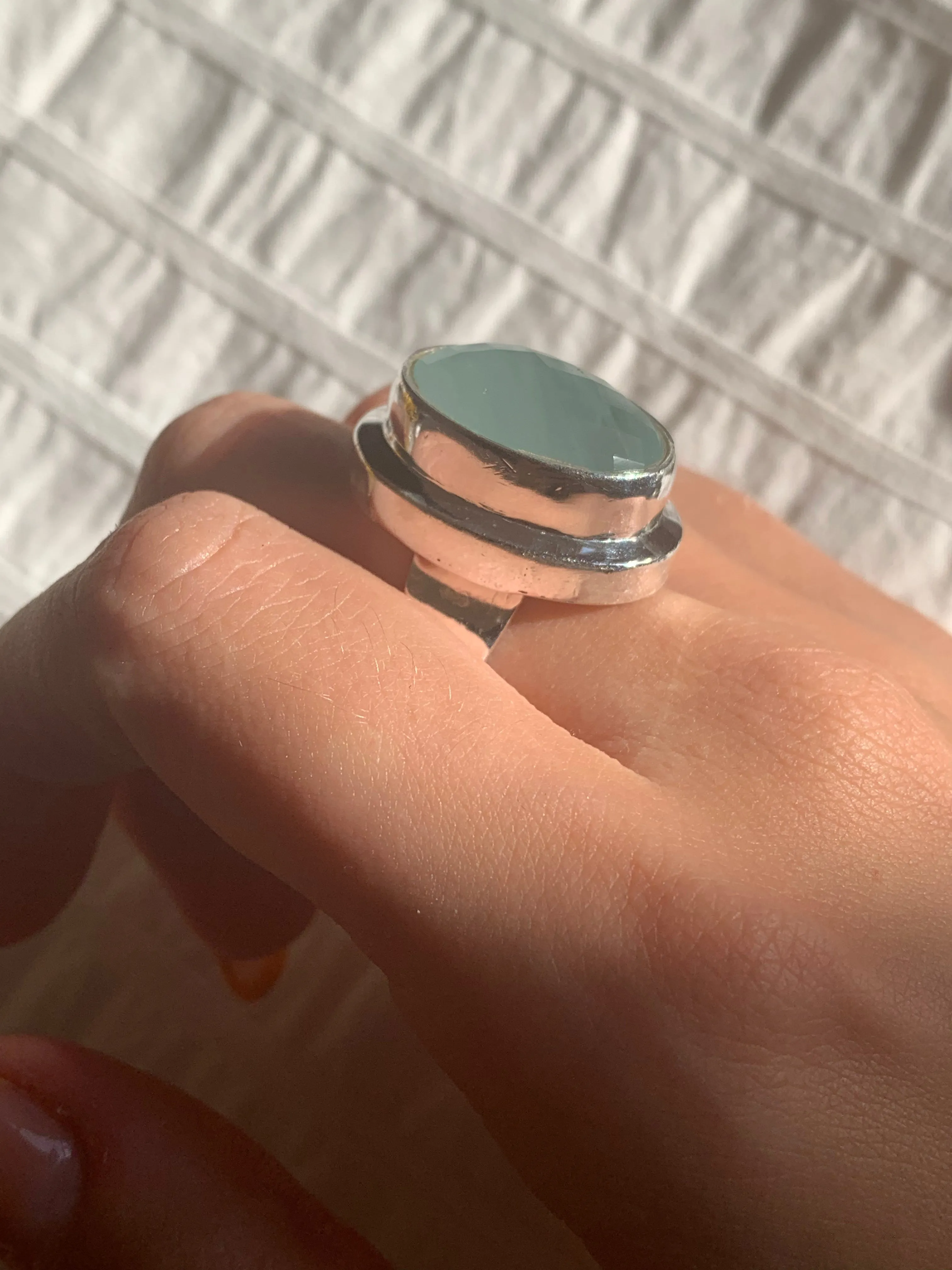 Aquamarine Ansley Ring - Faceted Oval (US 8.5)