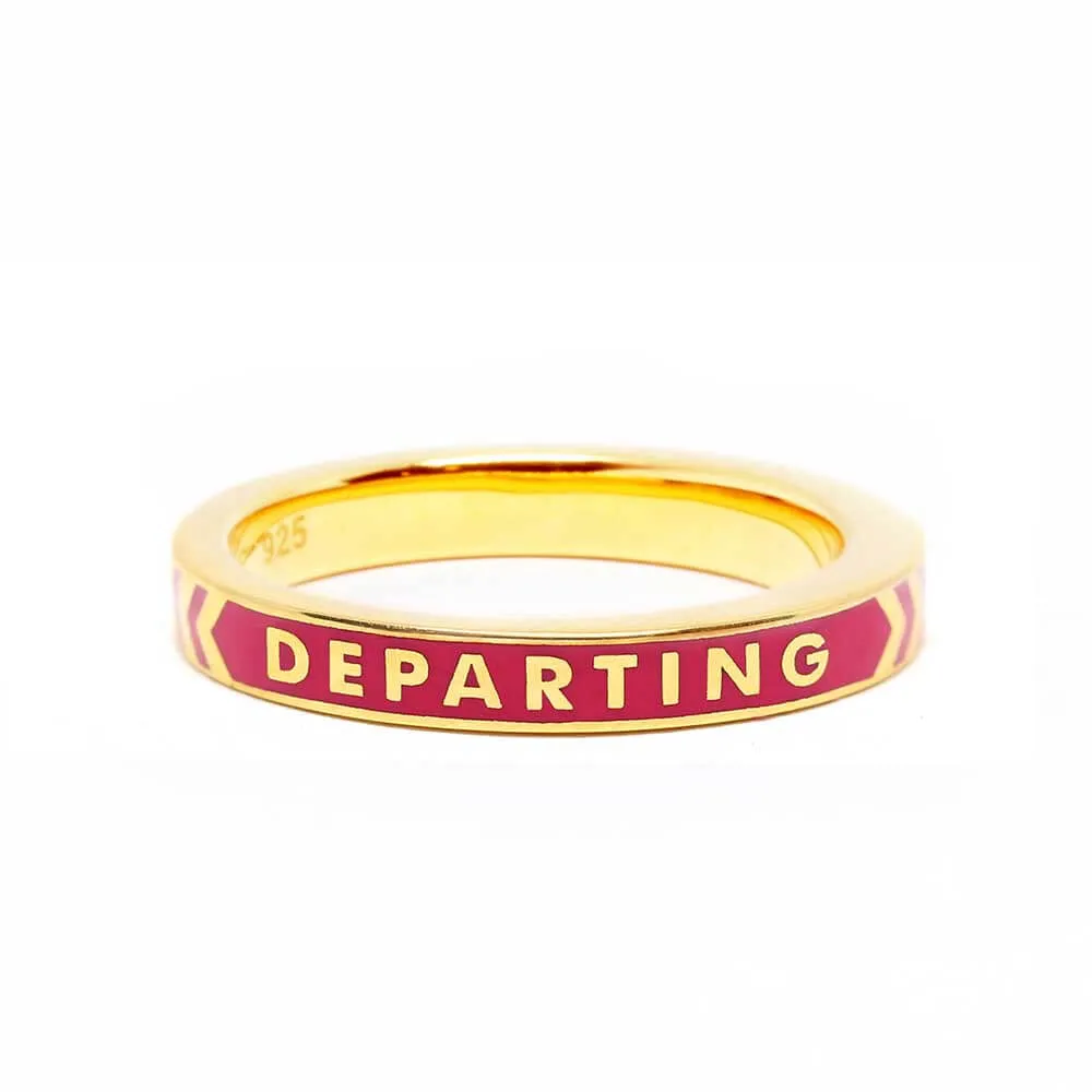 Arriving Departing Ring, Red Enamel, Gold