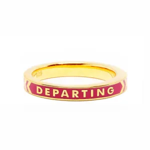 Arriving Departing Ring, Red Enamel, Gold