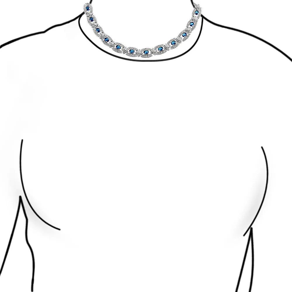 Art Deco Blue CZ Simulated Sapphire Collar Necklace for Prom Silver Plated