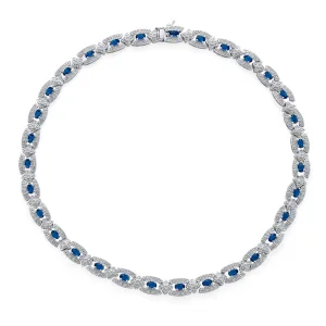 Art Deco Blue CZ Simulated Sapphire Collar Necklace for Prom Silver Plated