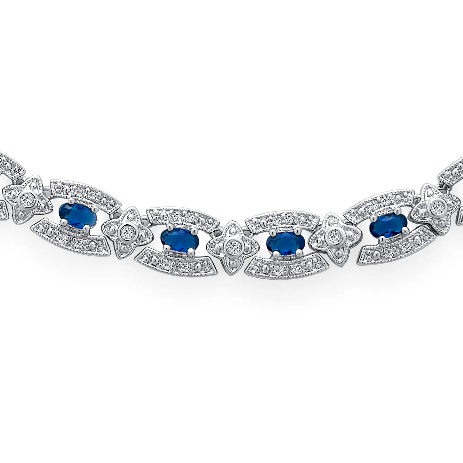 Art Deco Blue CZ Simulated Sapphire Collar Necklace for Prom Silver Plated