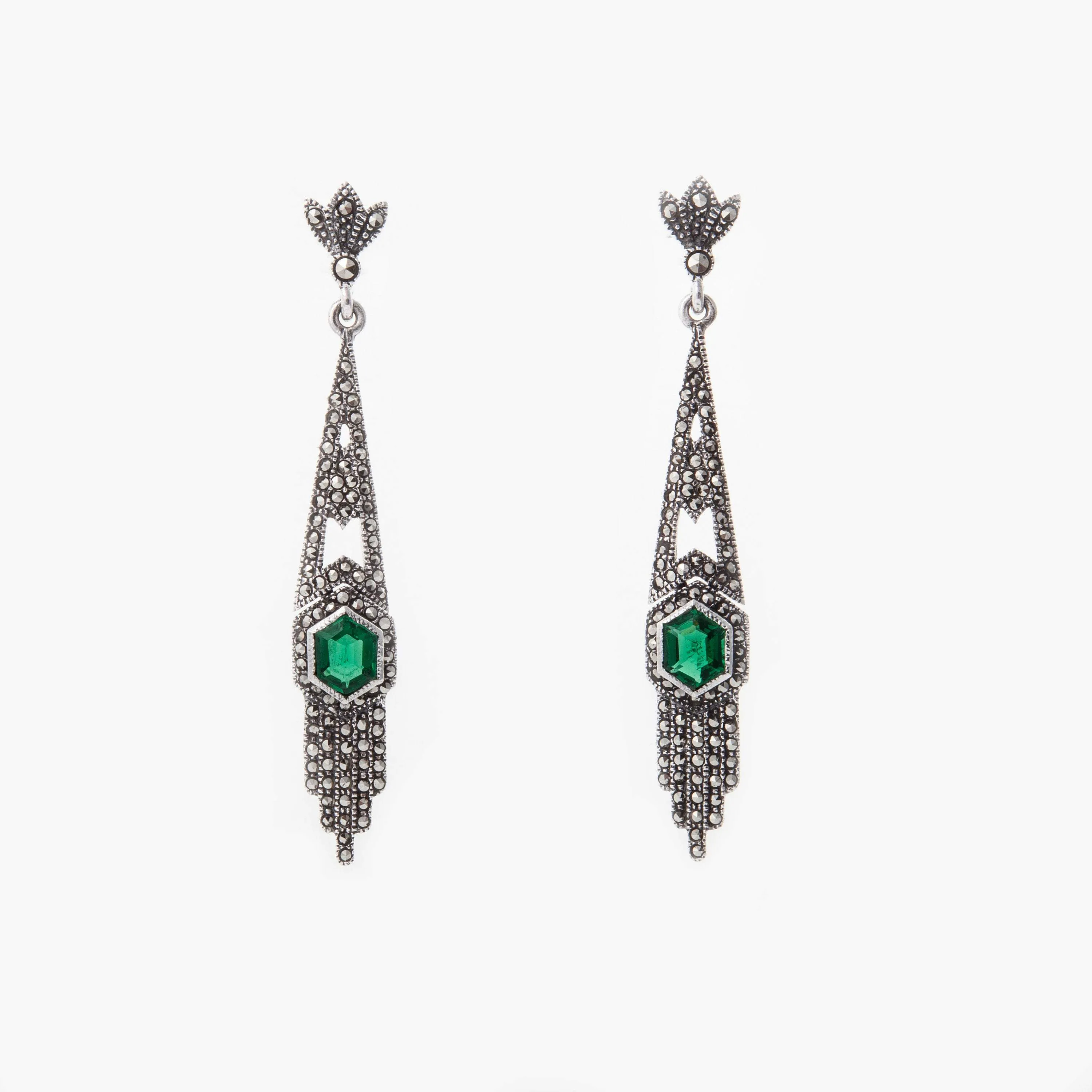 Art Deco Emerald Green hexagon earrings