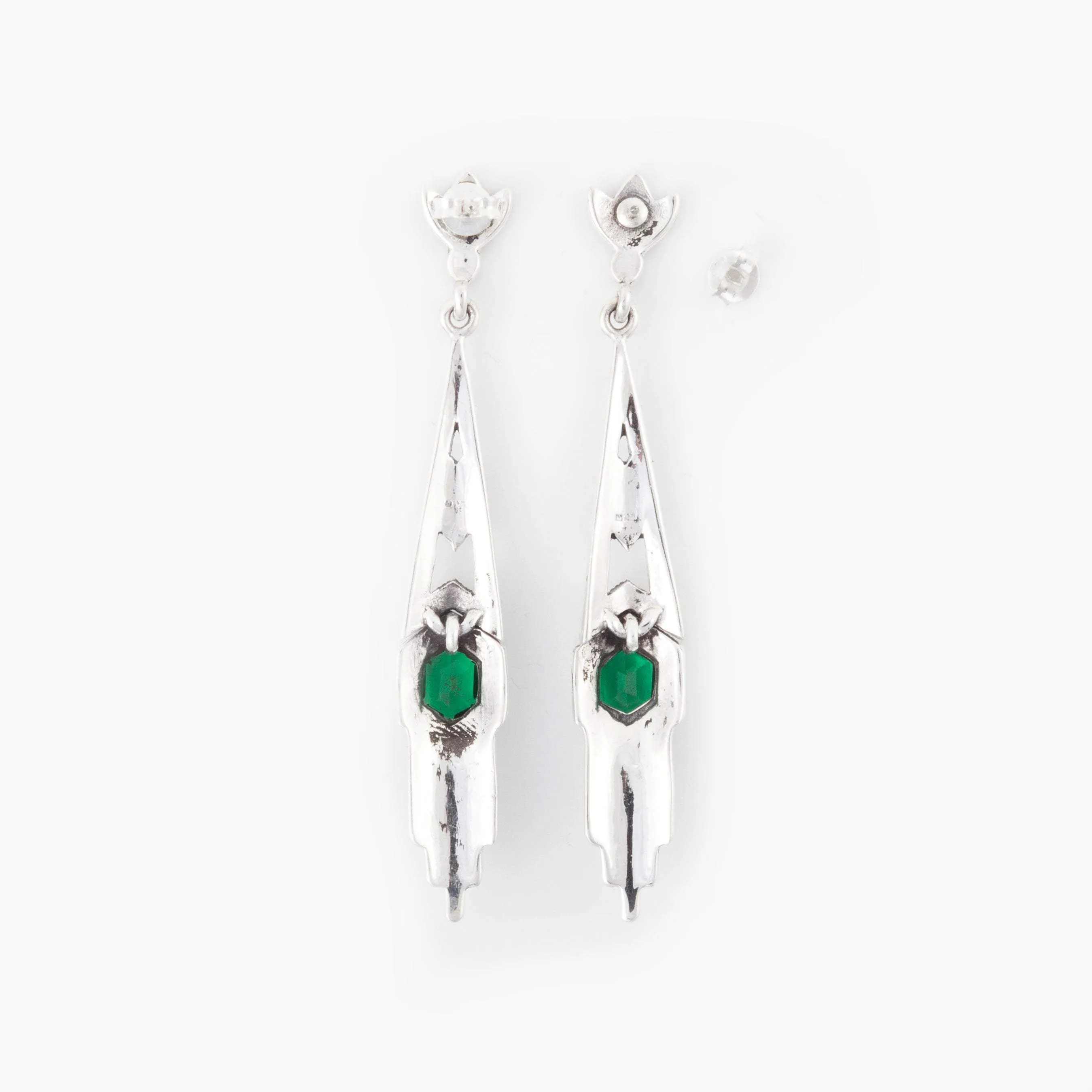 Art Deco Emerald Green hexagon earrings