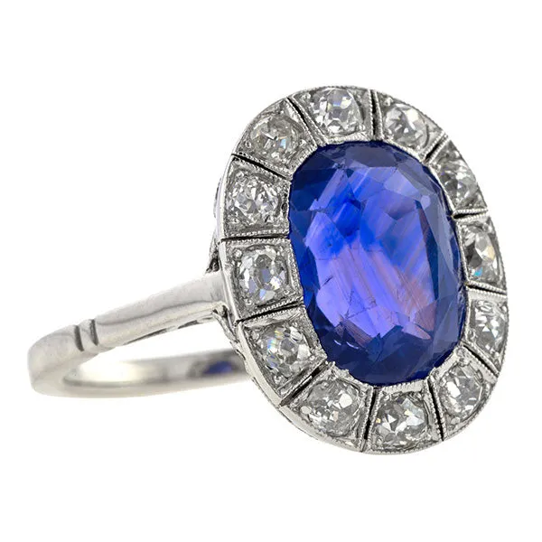 Art Deco Natural Sapphire & Diamond Ring