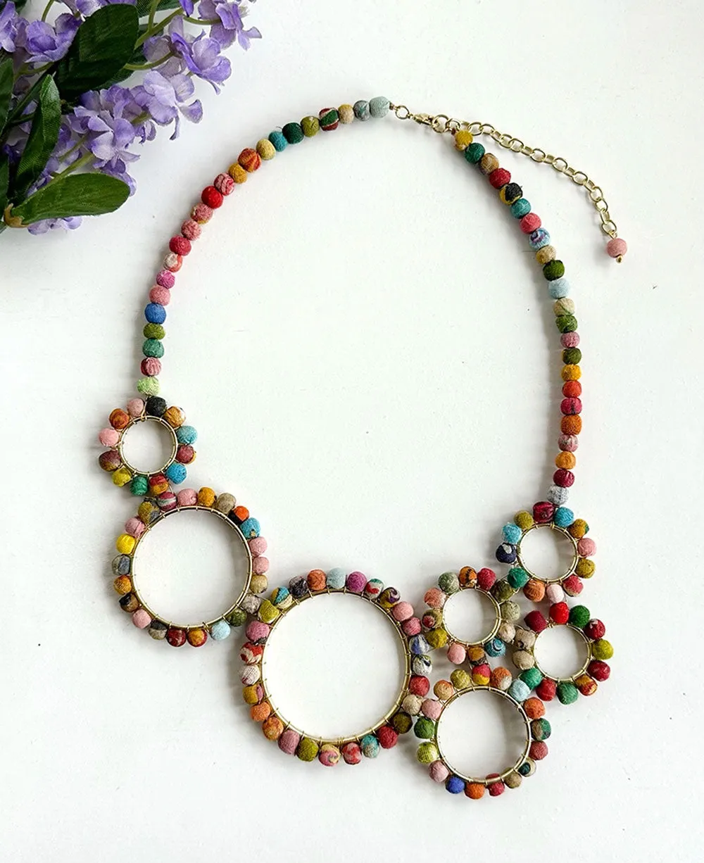 Artisanal Metallic Kantha Ringed Necklace