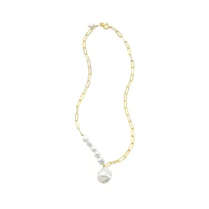 Asymmetric Paperclip Pearl Chain Necklace