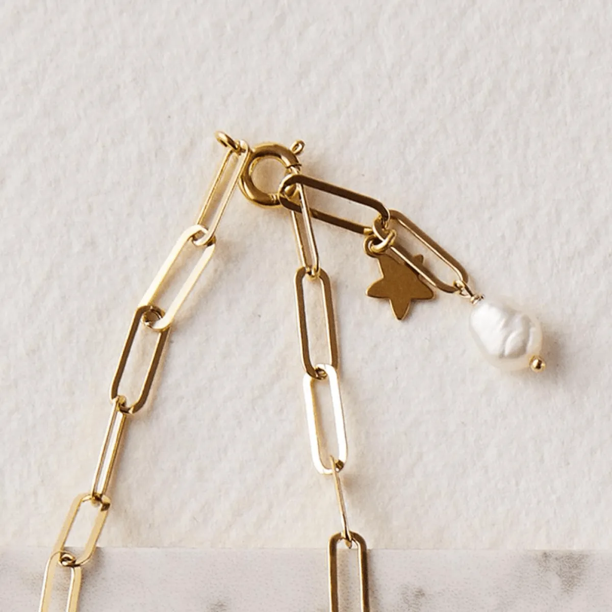 Asymmetric Paperclip Pearl Chain Necklace