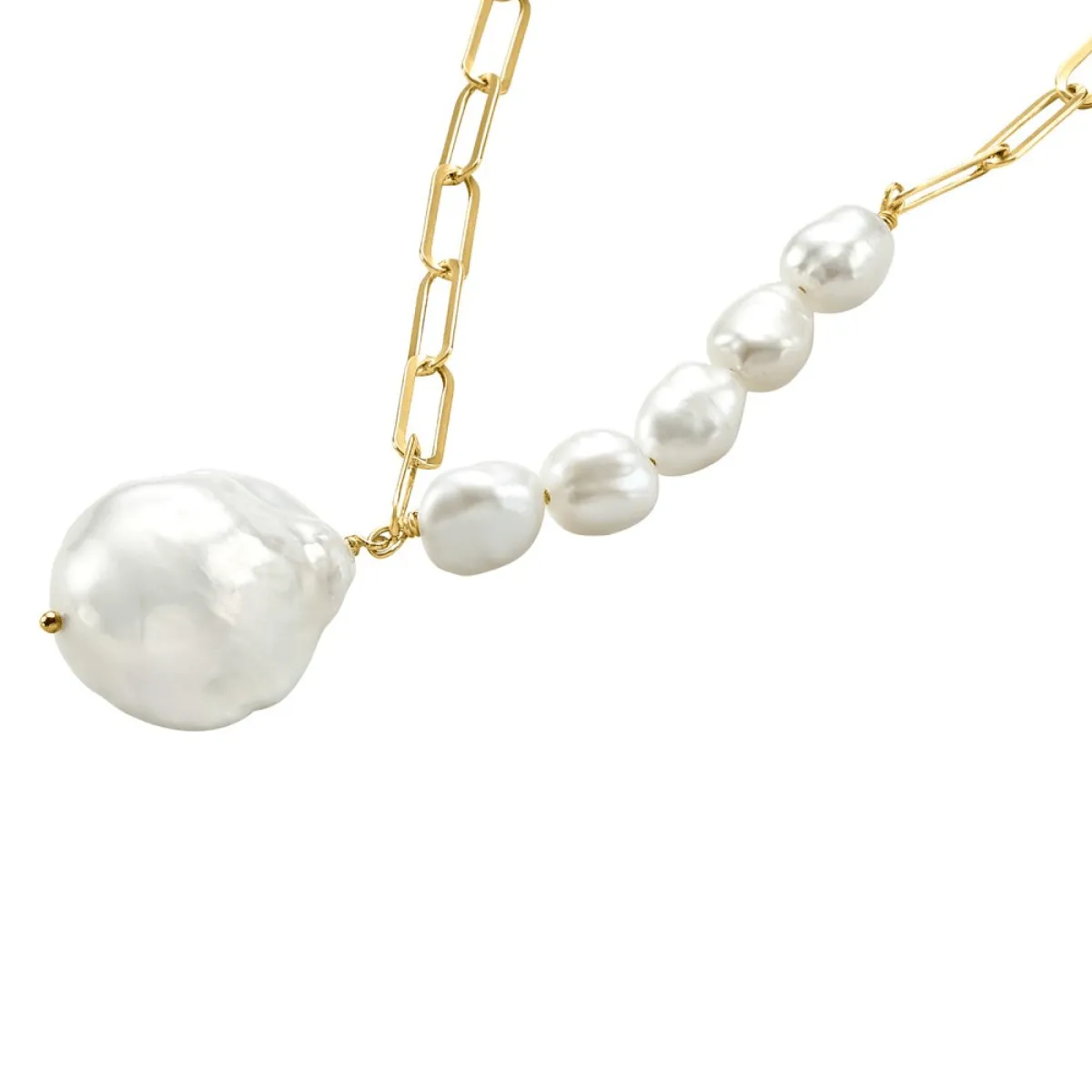 Asymmetric Paperclip Pearl Chain Necklace