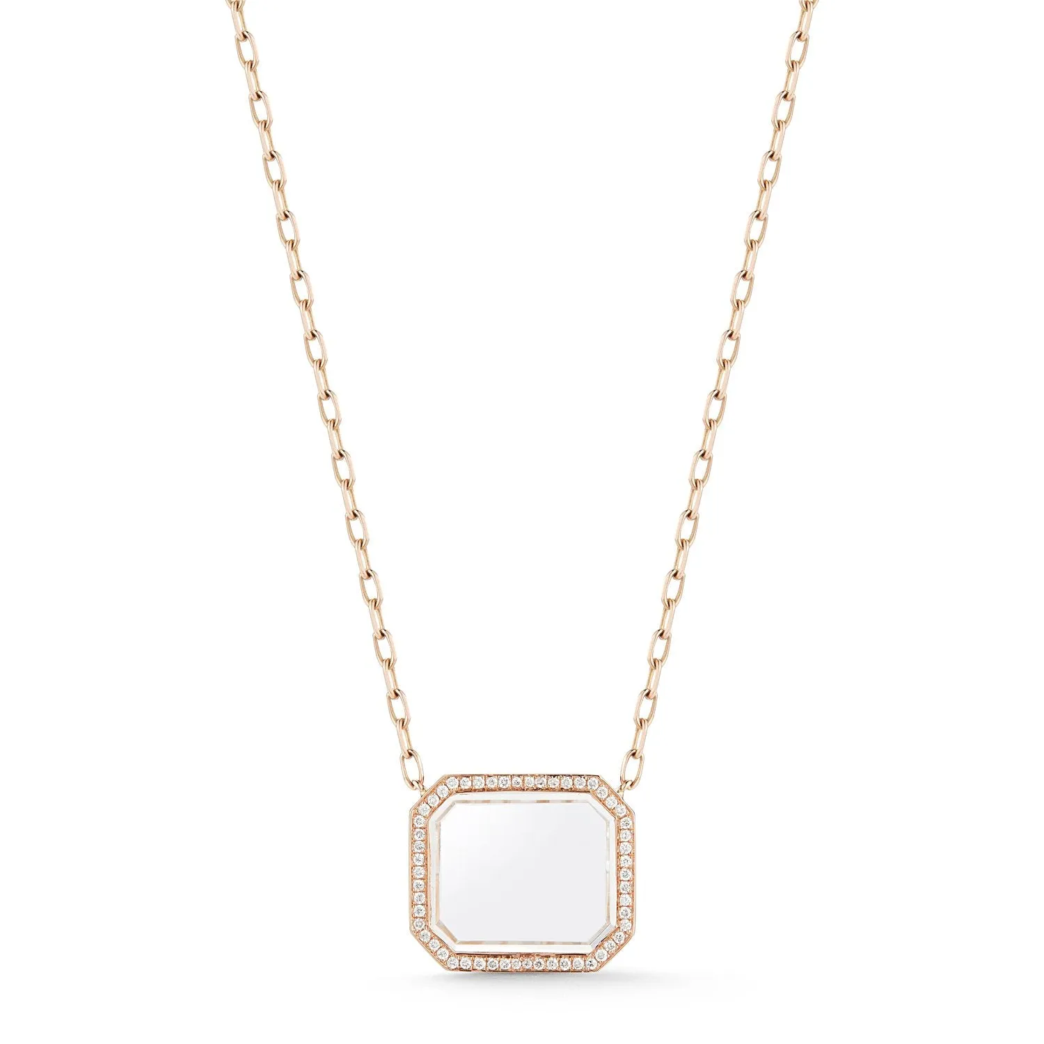 Bell Diamond & Rock Crystal Rectangular Pendant Necklace