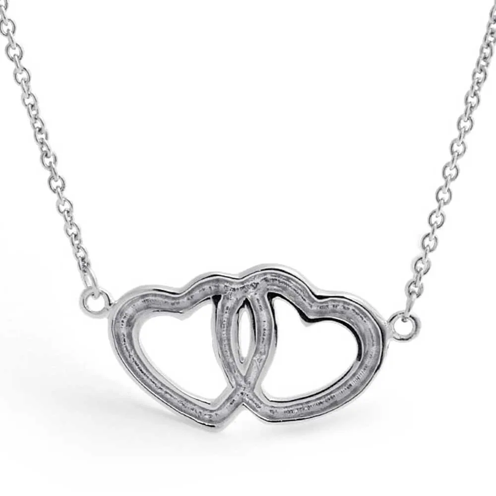 BFF Lover Romantic Couples Interlocking Hearts Pendant Necklace - Sterling Silver