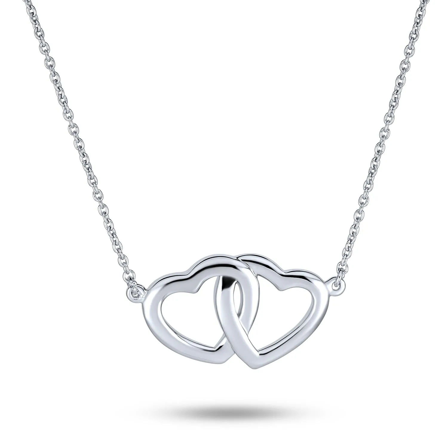 BFF Lover Romantic Couples Interlocking Hearts Pendant Necklace - Sterling Silver